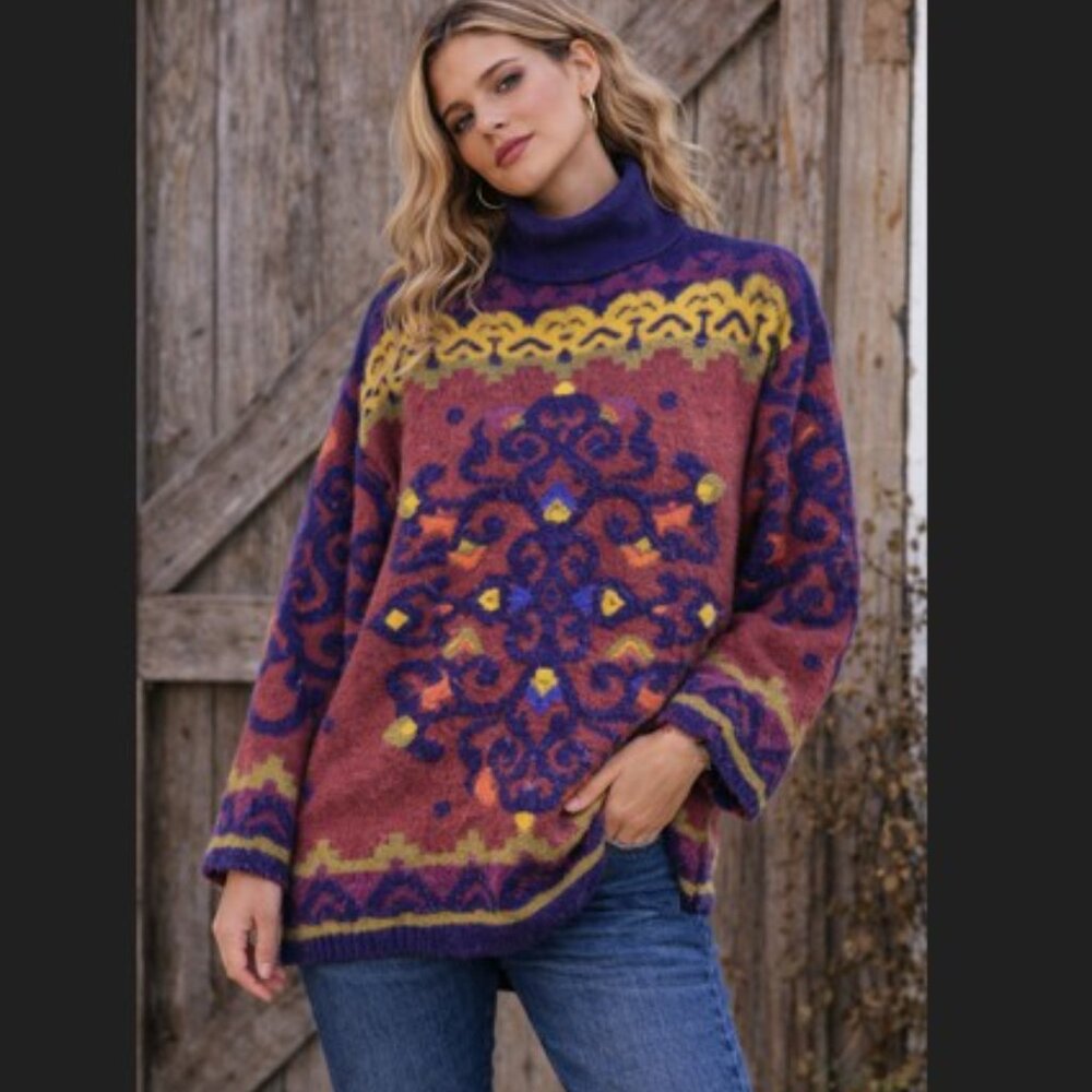 Vintage Kitty Hawk Vivian Wang Sweater S Art Knit Cozy Retro Chic Statement
